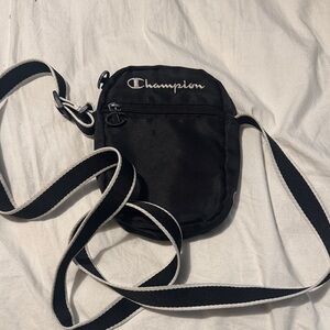 Champion Black Mini Crossbody Pouch with Striped Strap